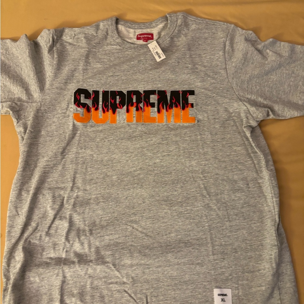 Supreme Heather Gray Tee with Fiery Orange Logo